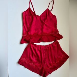 NWOT Victoria's Secret, Cami Set, Woman's M, Red, Luxe Satin W/ Lace detailing.